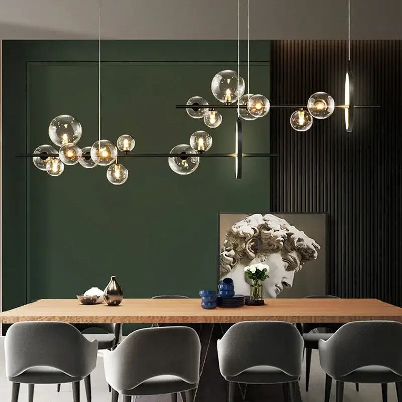 Modern black metal led pendant chandelier for dining room