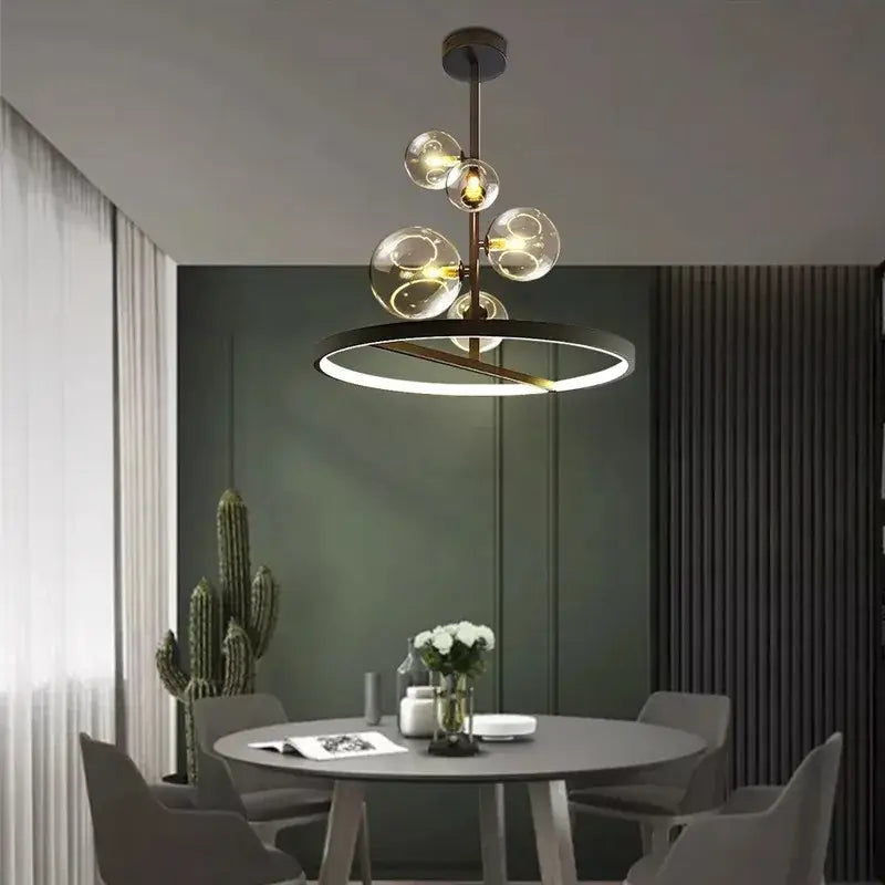 Modern black metal led pendant chandelier for dining room
