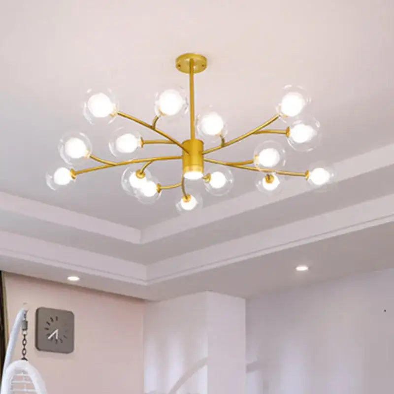 Nordic gold & black glass ball molecule chandelier dining room light