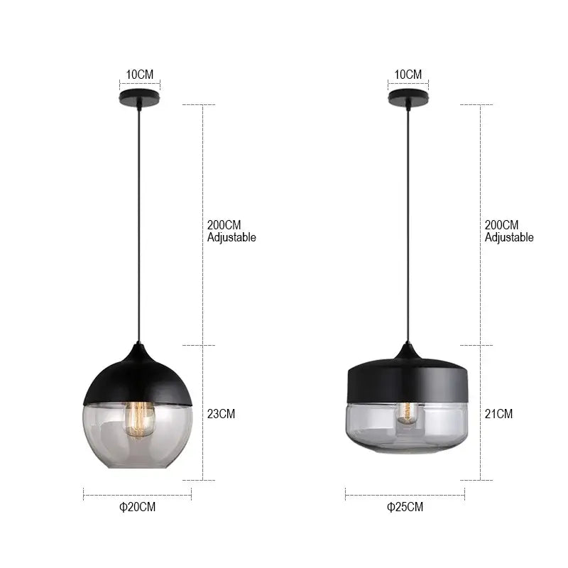 Modern black glass pendant lights for dining room set of 2