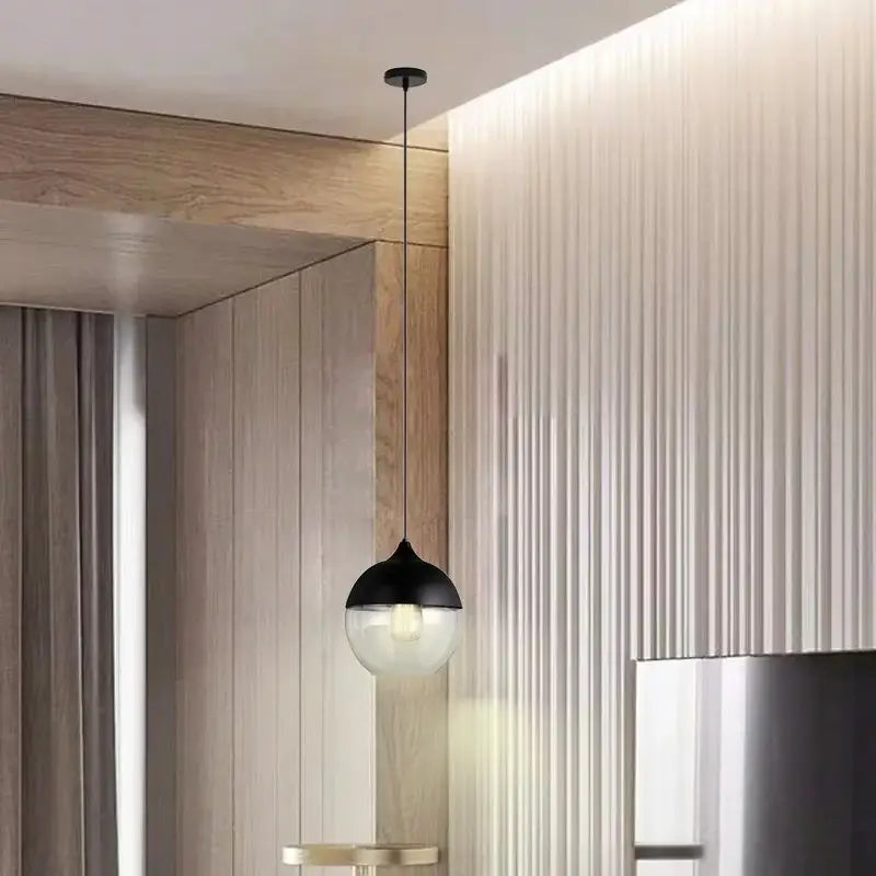 Modern black glass pendant lights for dining room set of 2