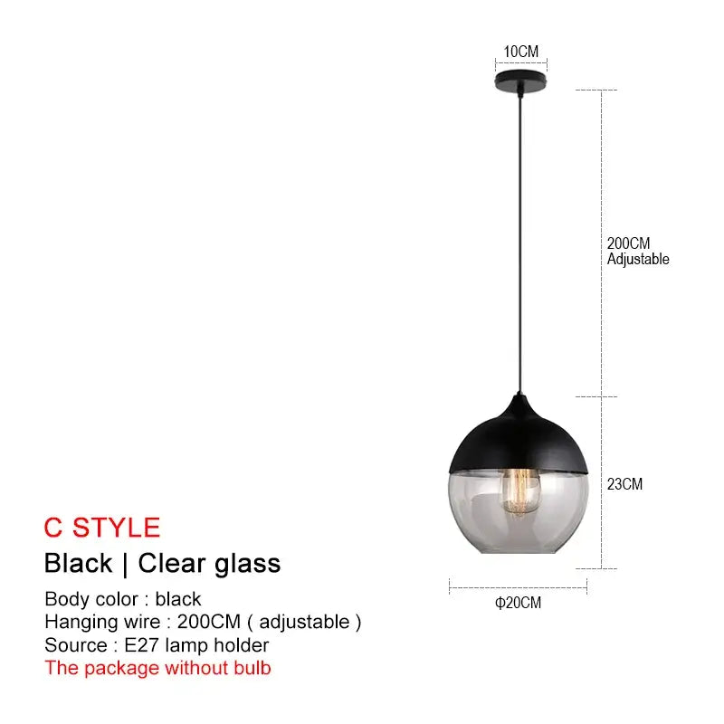 Modern black glass pendant lights for dining room set of 2