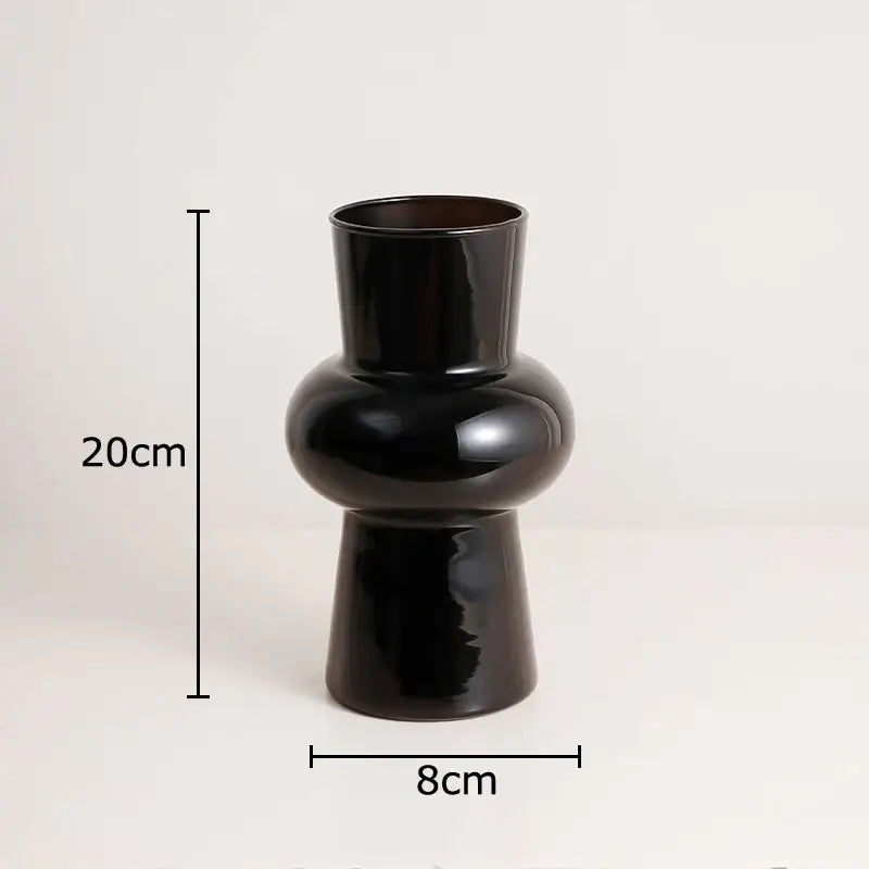 Modern purple & blue orchid artificial flowers in black glass vase living room decor