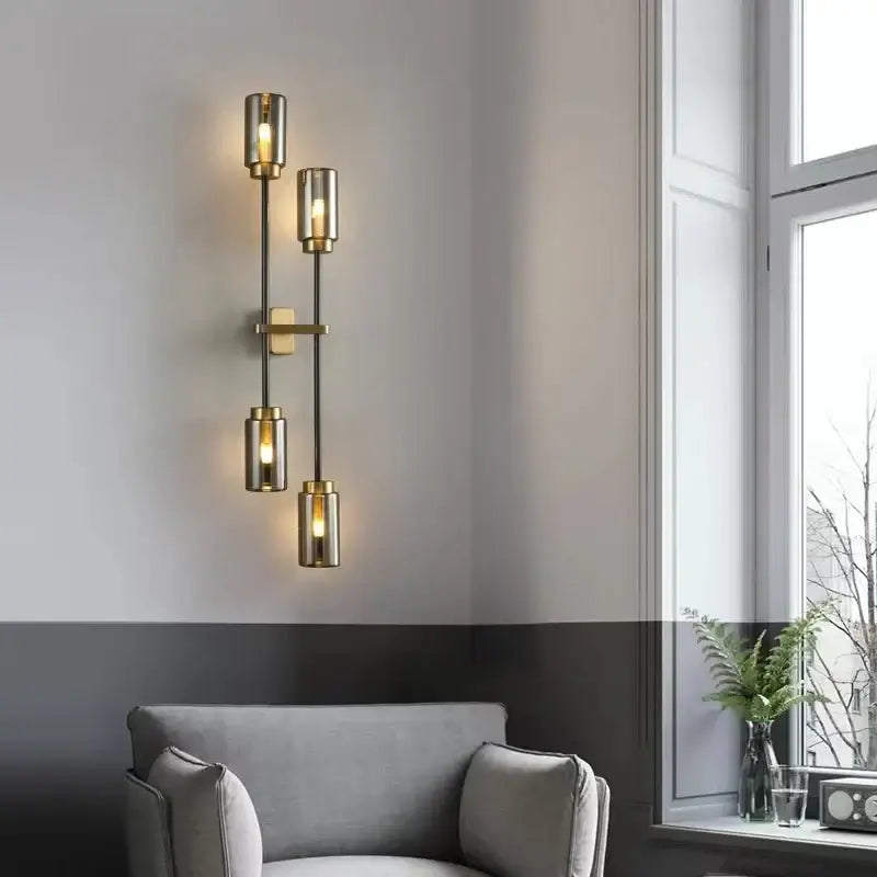 Modern brass and black glass wall lamp living room sconce