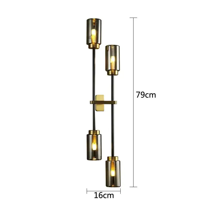 Modern brass and black glass wall lamp living room sconce