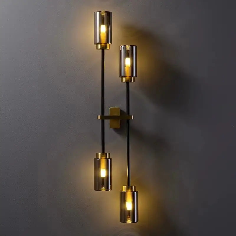 Modern brass and black glass wall lamp living room sconce