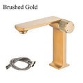Modern black & gold basin faucet for bathroom sink with textured knob