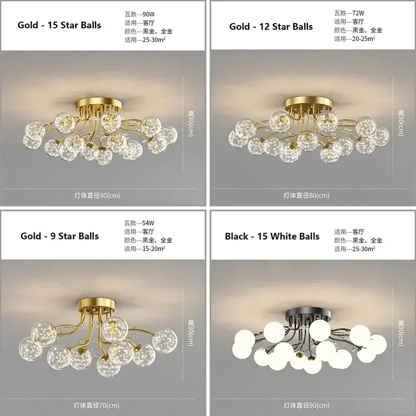Decorbites black gold chandelier clear star glass dining room light