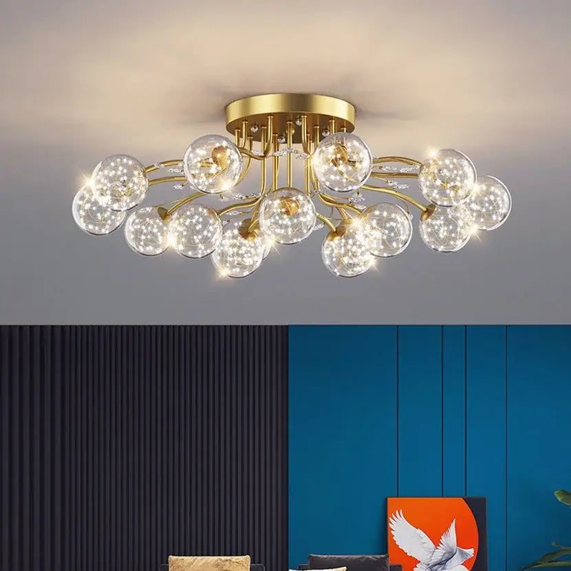 Decorbites black gold chandelier clear star glass dining room light
