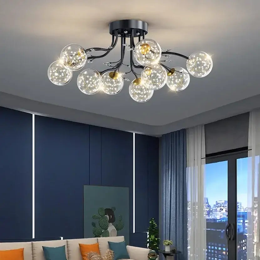 Decorbites black gold chandelier clear star glass dining room light