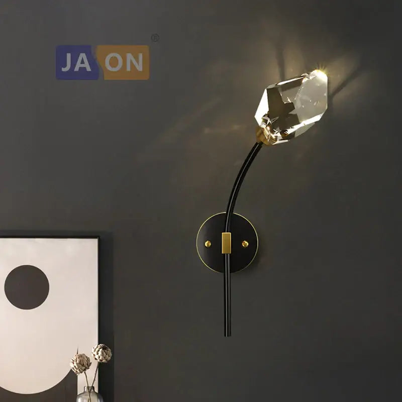 Black & gold crystal led wall sconce light for bedroom