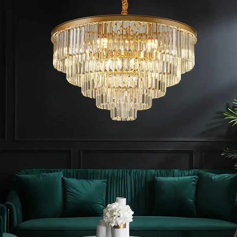 Modern black gold crystal ceiling chandelier for living room