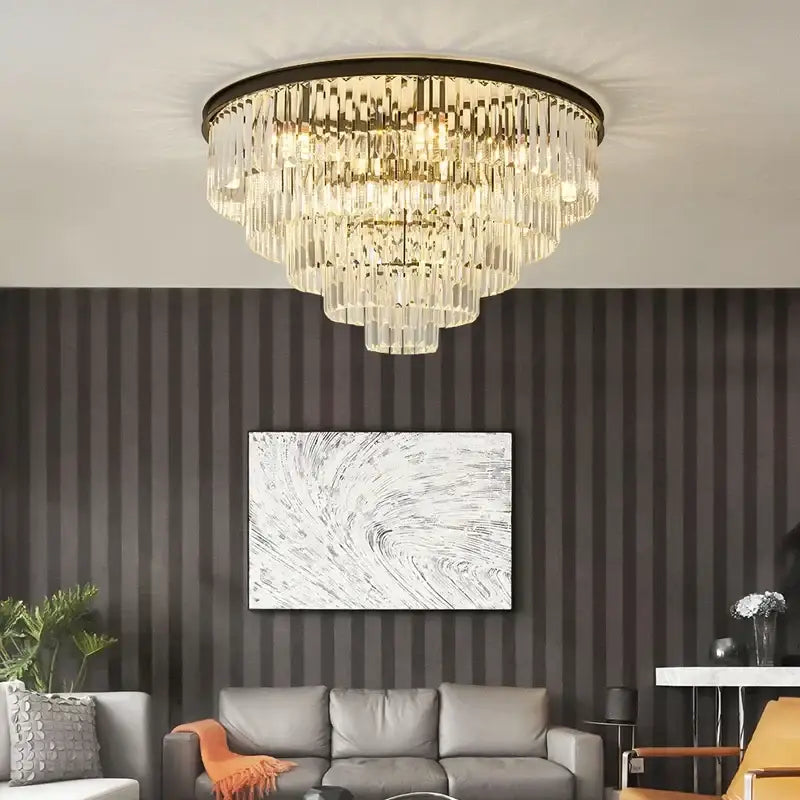 Modern black gold crystal ceiling chandelier for living room