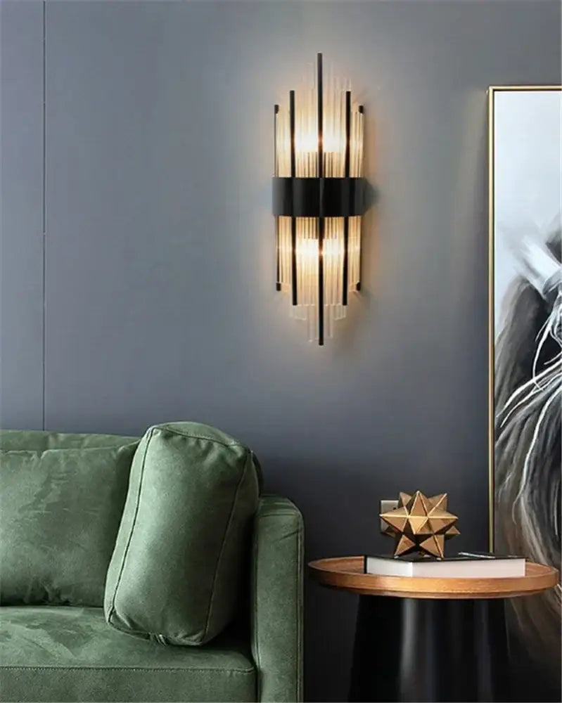 Modern black & gold crystal wall lights for bedroom living room