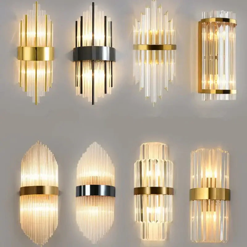 Modern black & gold crystal wall lights for bedroom living room