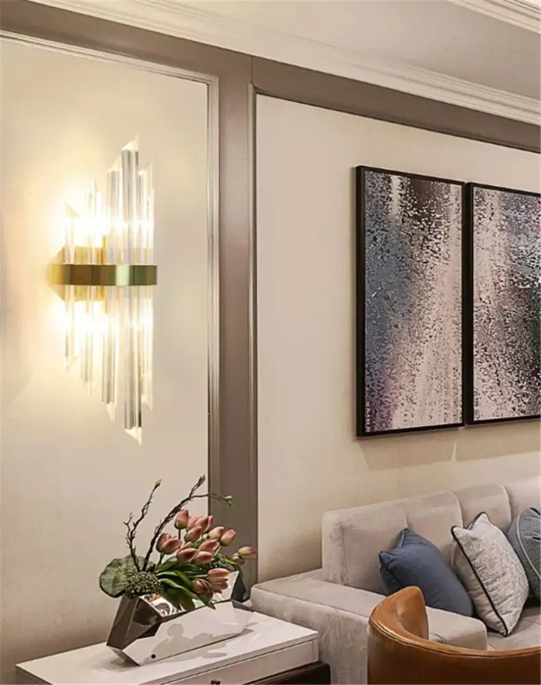 Modern black & gold crystal wall lights for bedroom living room