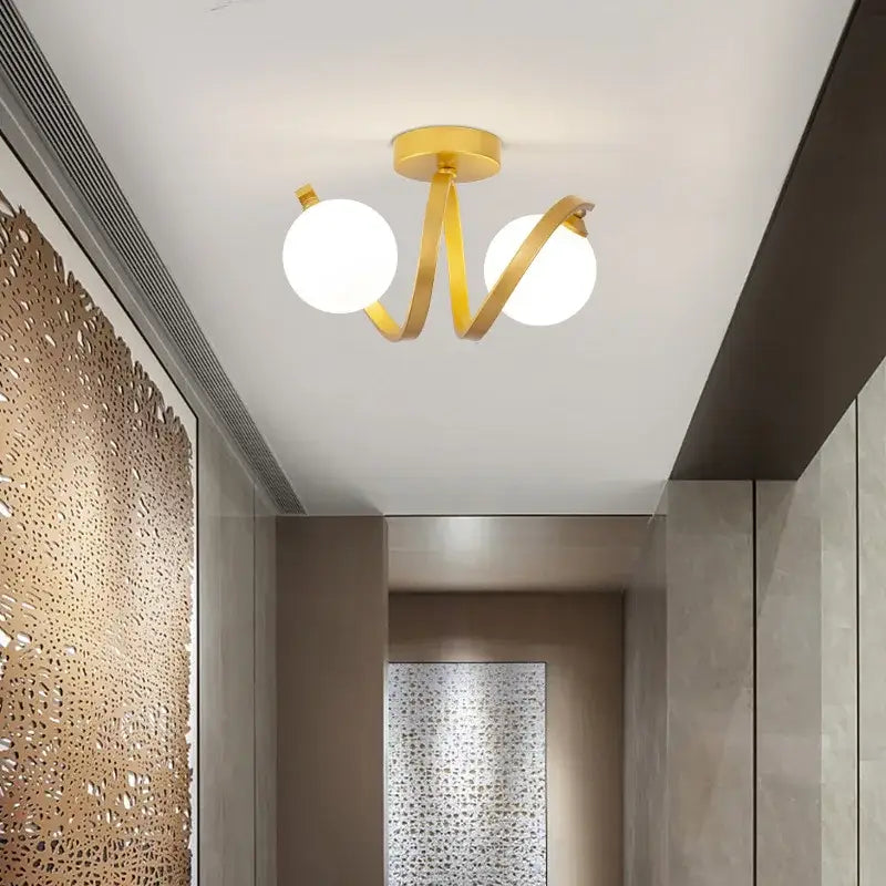 Modern black & gold glass ceiling light entryway twisted metal arms