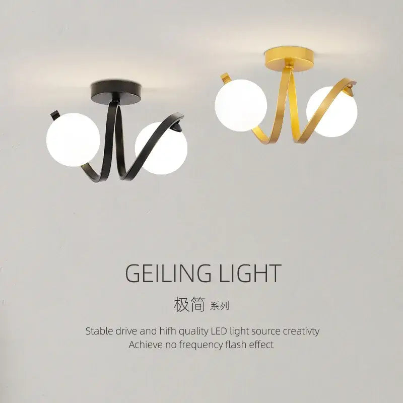 Modern black & gold glass ceiling light entryway twisted metal arms