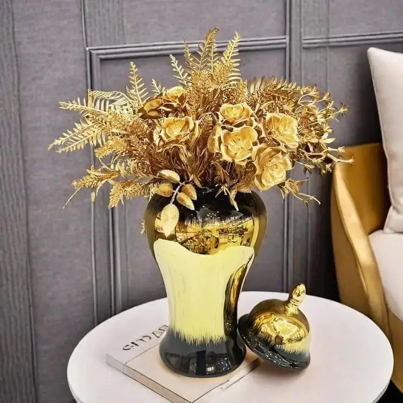 Modern black gold gradated ginger jar living room ceramic vase