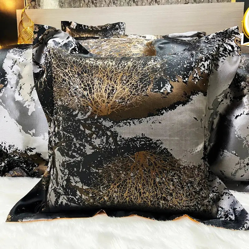 Black gold jacquard egyptian cotton bedding set bedroom duvet cover