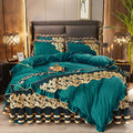Luxury navy & gold lace duvet bedroom set with quilted embroidery