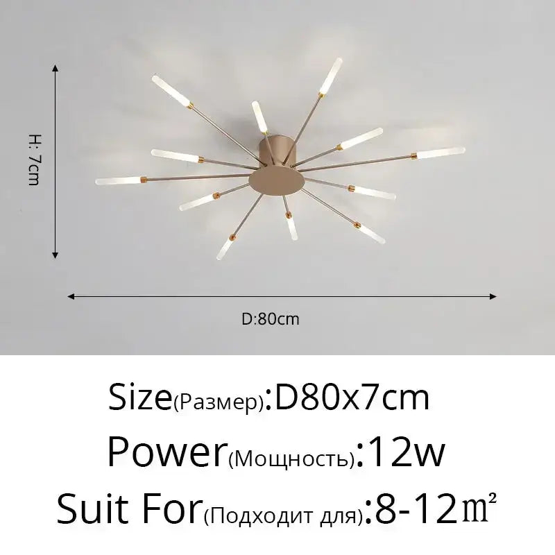 Modern black & gold led chandelier for living room sunburst design
