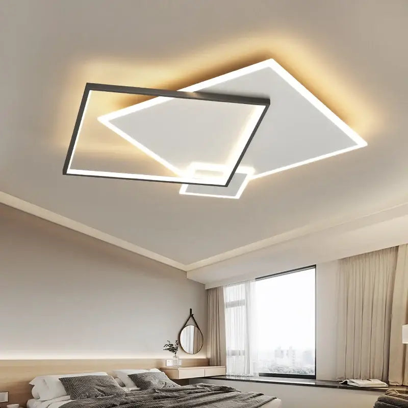 Modern black gold led geometric chandelier for living room