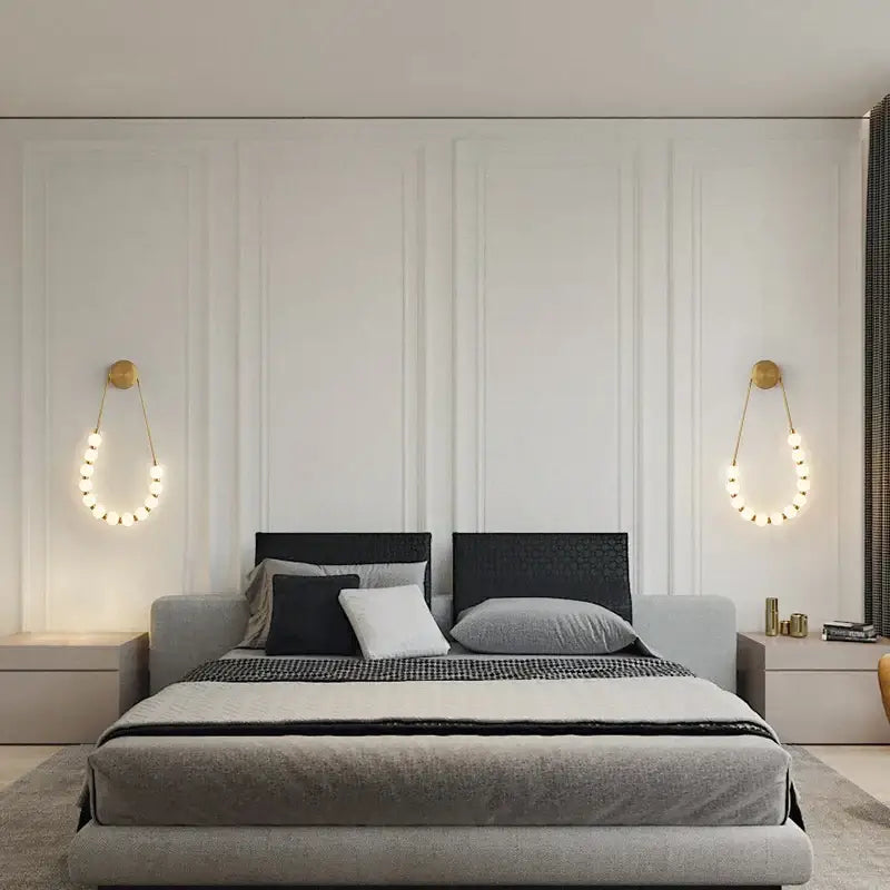 Modern black gold led necklace wall lamp for bedroom