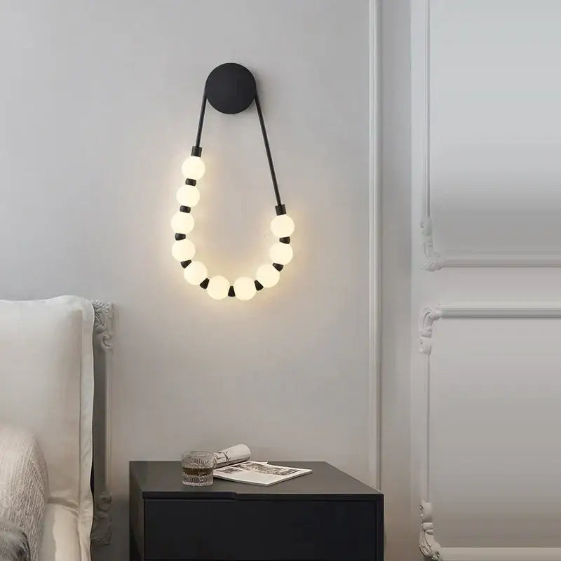 Modern black gold led necklace wall lamp for bedroom