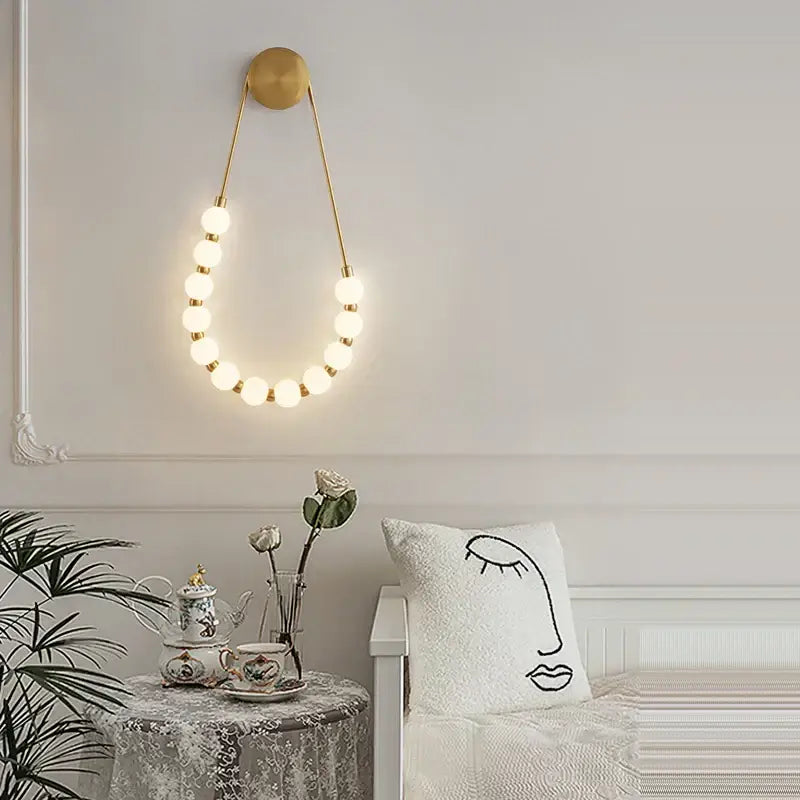 Modern black gold led necklace wall lamp for bedroom