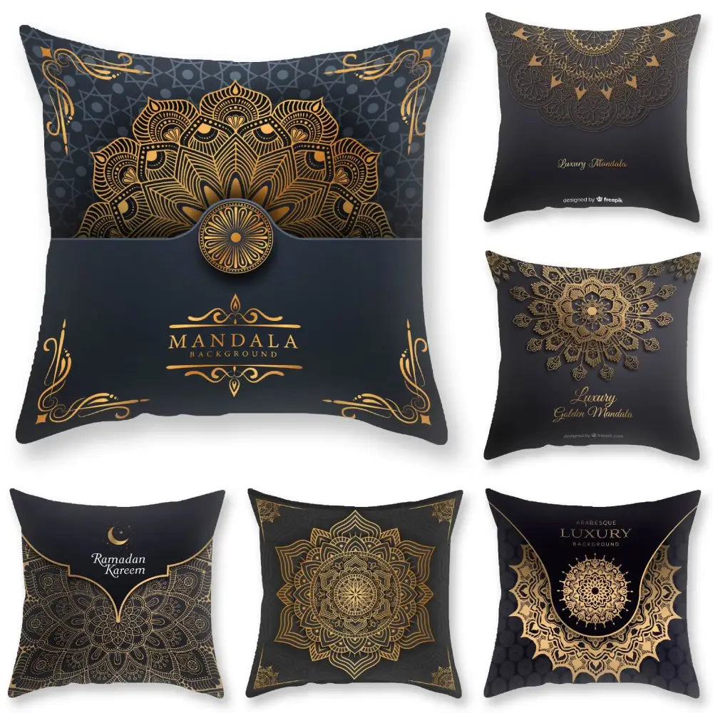 Luxury black gold mandala throw pillowcase bedroom decor