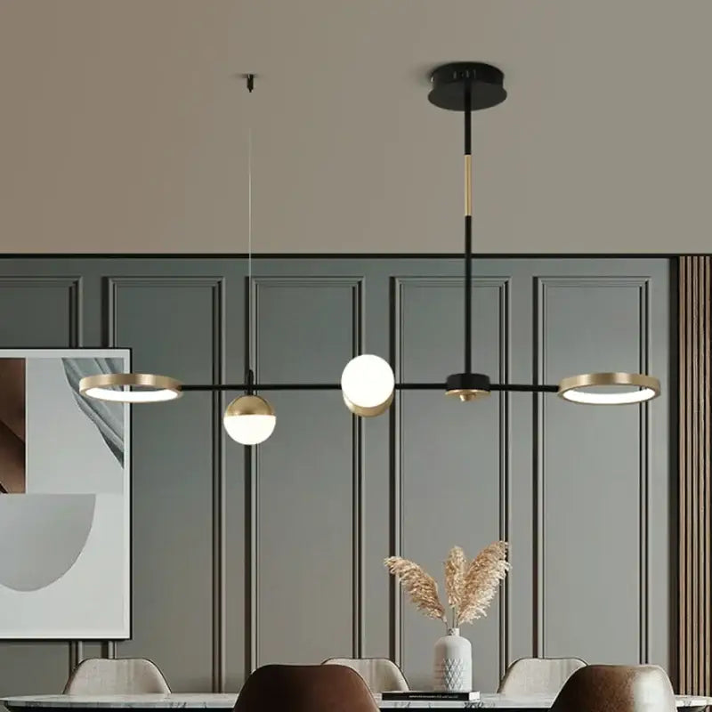 Modern black & gold minimalist chandelier dining room pendant light