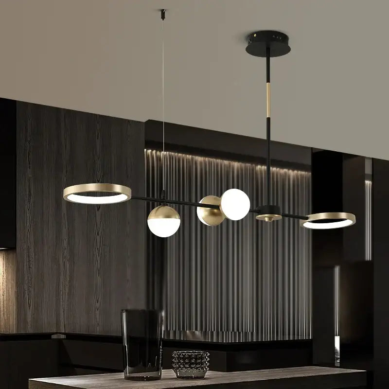 Modern black & gold minimalist chandelier dining room pendant light