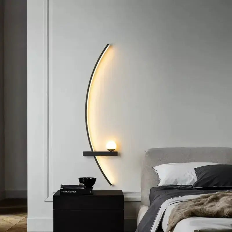 Modern crescent black & gold modern wall sconce bedroom light