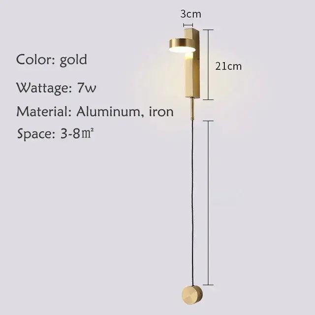 Modern black gold rotating led wall lamp bedroom sconce