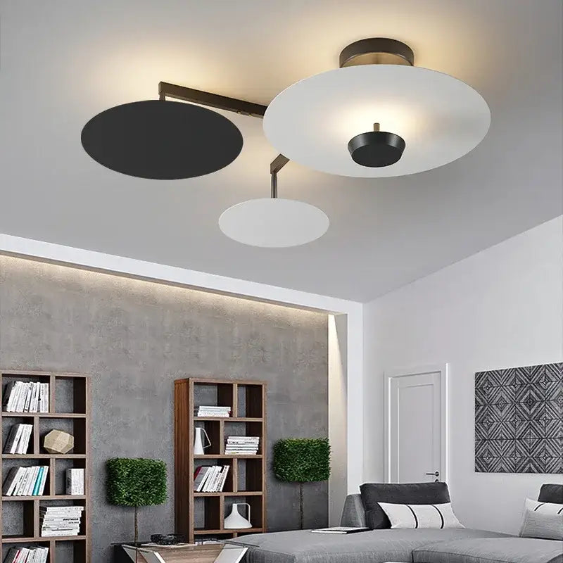Modern black & gold round chandelier living room dimming light