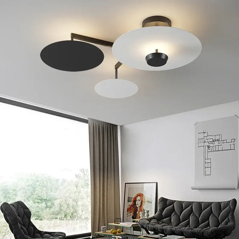 Modern black & gold round chandelier living room dimming light
