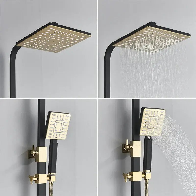Modern black & gold shower faucet set bathroom rainfall mixer
