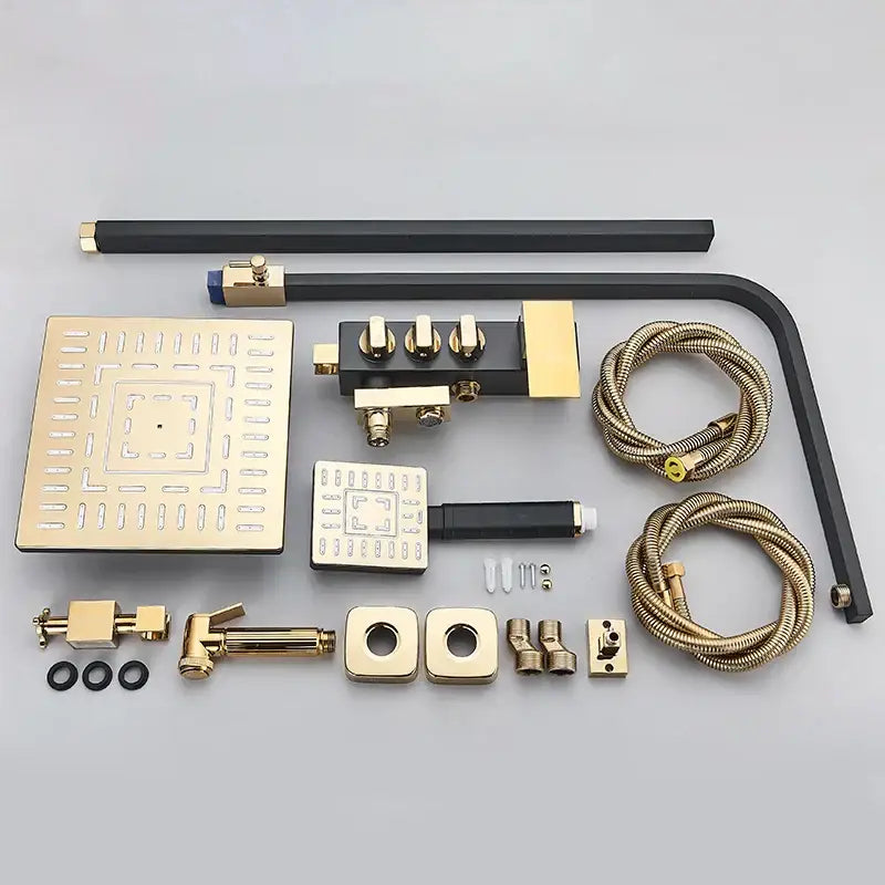 Modern black & gold shower faucet set bathroom rainfall mixer