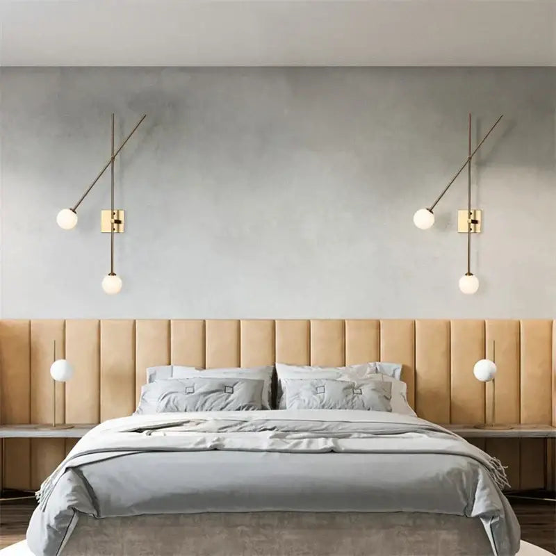 Modern black & golden led glass ball wall sconce for bedroom