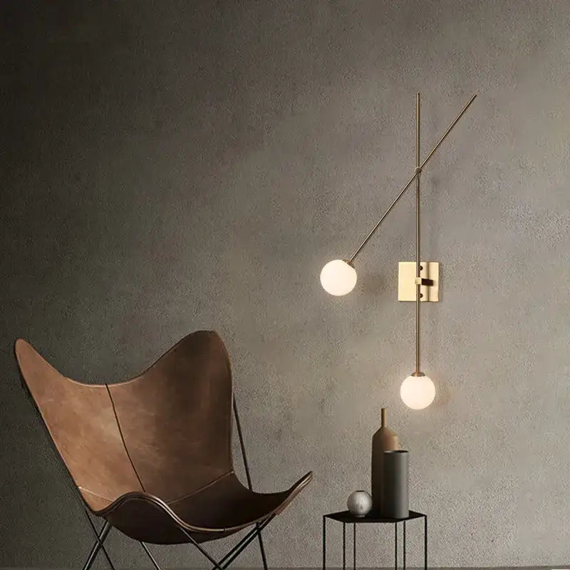 Modern black & golden led glass ball wall sconce for bedroom