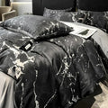 Luxury black & grey marble satin duvet cover set bedroom cooling bedding