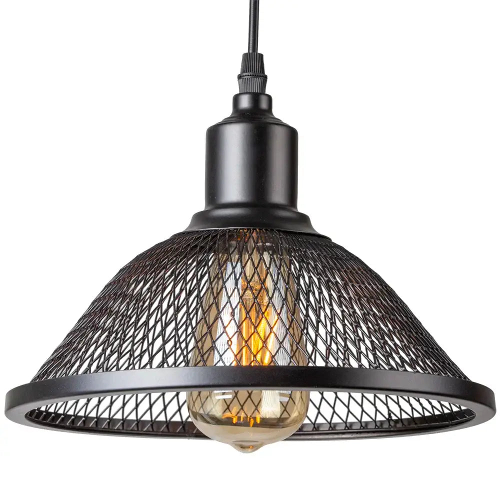 Industrial black mesh cage pendant light kitchen island