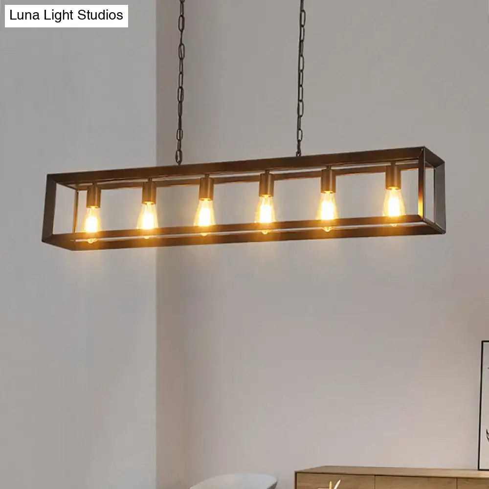 Industrial black rectangular island pendant kitchen light with edison bulbs