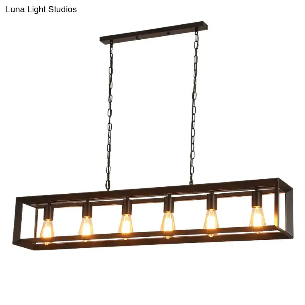 Industrial black rectangular island pendant kitchen light with edison bulbs