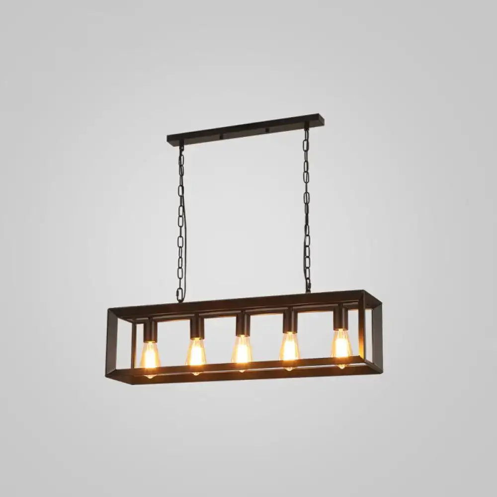 Industrial black rectangular island pendant kitchen light with edison bulbs