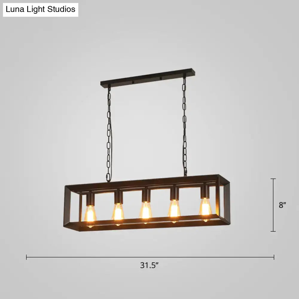 Industrial black rectangular island pendant kitchen light with edison bulbs