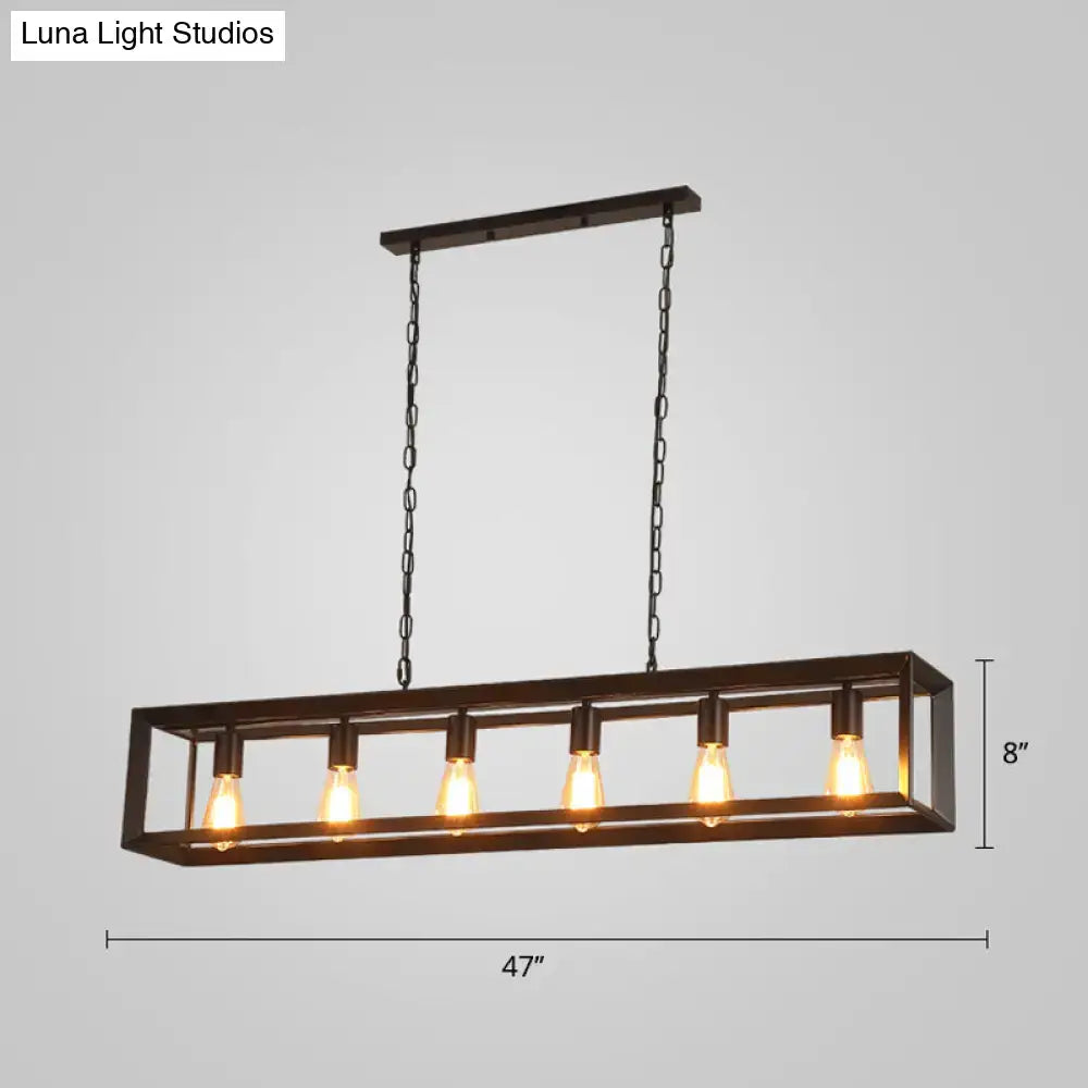 Industrial black rectangular island pendant kitchen light with edison bulbs