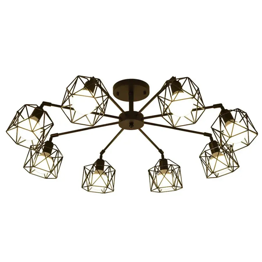 Modern black iron cage chandelier – dining room spider ceiling lamp