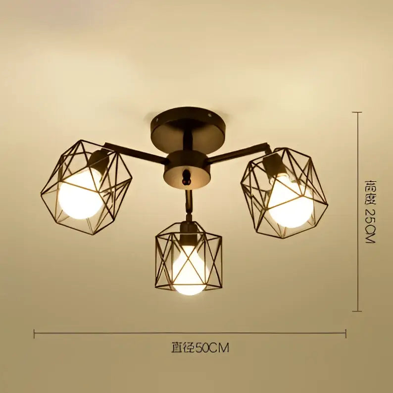Modern black iron cage chandelier – dining room spider ceiling lamp